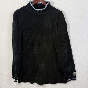 Raw Blue Mens XL Chenille Sweater Black Mock Neck Ribbed Knit Y2K Streetwear‎